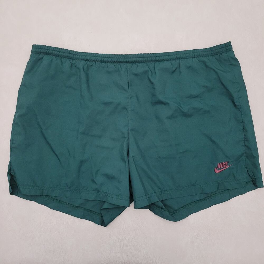 Vintage Nike Mens Green Shorts Swoosh Sz L 40"X5" Retro 90s 80s Vibes